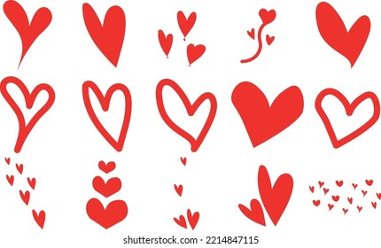 Collection of Love Heart Symbol Icons . Love Illustration Set with Solid and Outline Vector Hearts