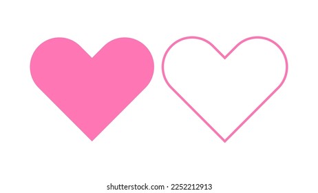 Collection of Love Heart Symbol Icons . Love Illustration Set with Solid and Outline Vector Hearts