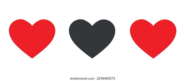 Collection of Love Heart Symbol Icons . red and black Love Illustration Set with Solid and Outline Vector Hearts White Background