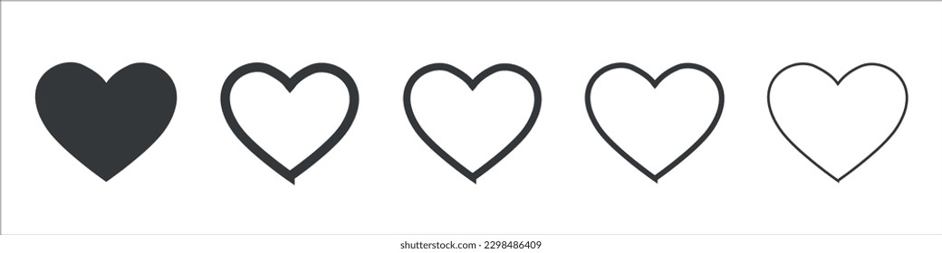 Collection of Love Heart Symbol Icons . Love line Illustration Set with Solid and Outline Vector Hearts White Background