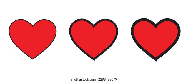 Collection of Love Heart Symbol Icons . red black Love Illustration Set with Solid and Outline Vector Hearts White Background