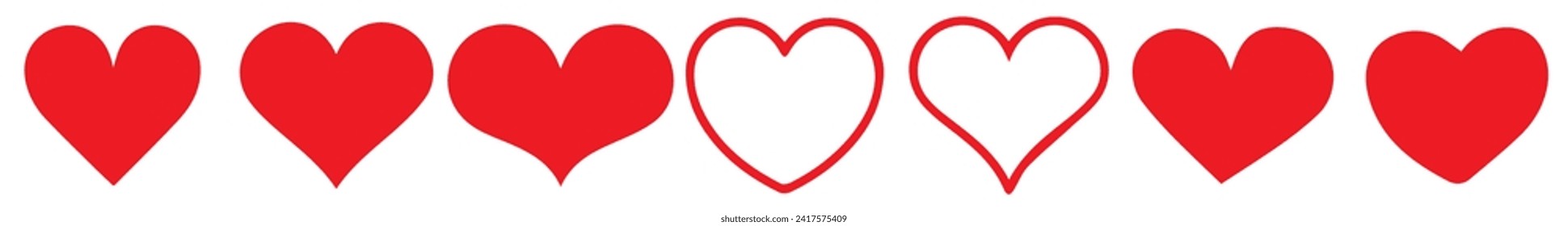 Collection of Love Heart Symbol Icons . Love Illustration Set with Solid and Outline Vector Hearts