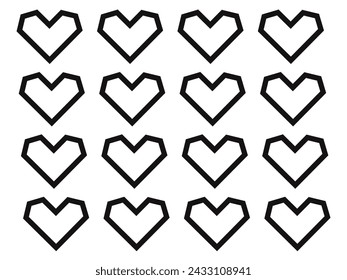 Collection of love heart symbol icons. love illustration set with colors black and red and outline vector hearts.