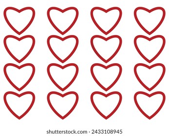 Collection of love heart symbol icons. love illustration set with colors black and red and outline vector hearts.