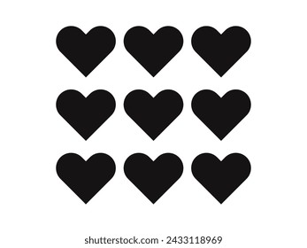  Collection of love heart symbol icons. love illustration set with colors black and red and outline vector hearts.