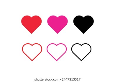 Collection of Love Heart Symbol Icons. Vector Hearts