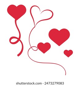Collection of Love Heart Symbol Icons. Love Illustration Set with Solid Vector Heart and Outline. Can be edited and color-replaced. On a blank background.