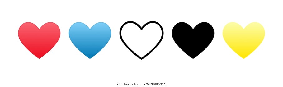 Collection of Love Heart Symbol Icons. Love Icon Set with Solid and Outline Vector Hearts with various colors on white background.