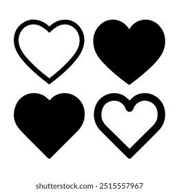 Collection of love heart symbol icons set with solid and outline vector isolated on white background.