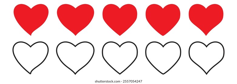 Collection of Love Heart Symbol Icons, Heart, love, romance or valentine's day red heart. Heart vector,
 love shape Isolated on white background. Love Illustration Set white background.