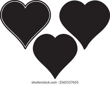 Collection of Love Heart Symbol Icons . Love Illustration Set with Solid and Outline Vector Hearts.