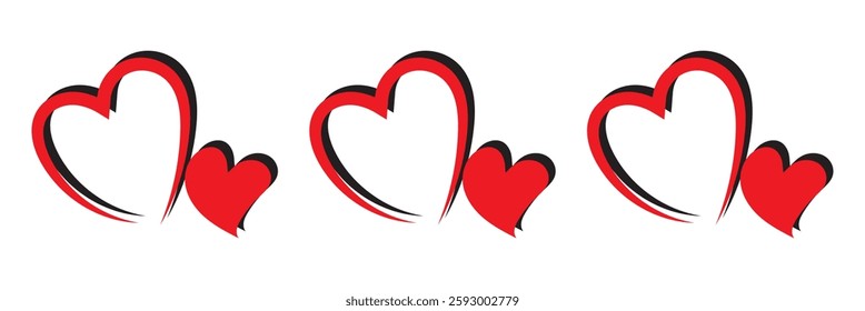 Collection of Love Heart Symbol Icons . Love Illustration Set with Solid and Outline Vector Hearts