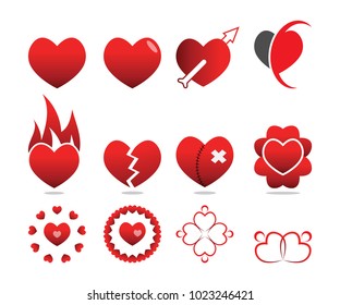 Collection of love heart symbol template vector set