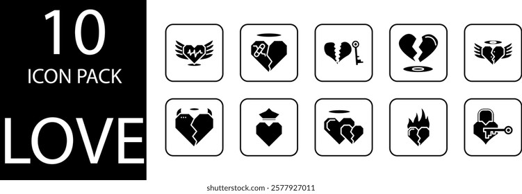 A collection of love icons with a variety of unique shapes, suitable for personal and professional designs.