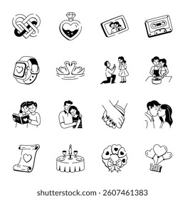Collection of Love Moments Doodle Icons 
