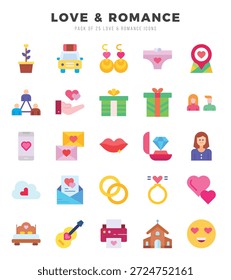 Colección de amor y romance 25 Flat Icons Pack.