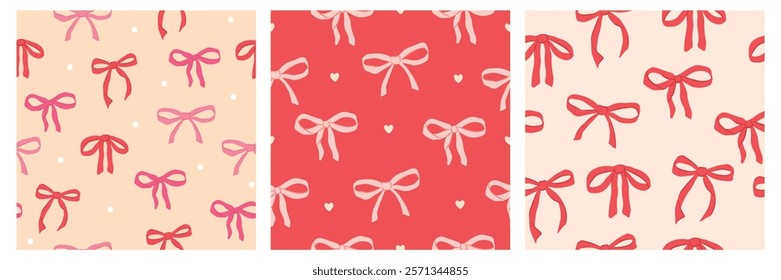 Collection of Love season, Valentines Seamless pattern  vector illustration of ribbon and bows