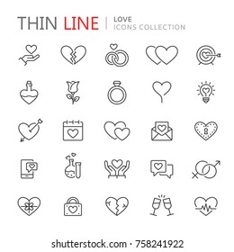 Collection of love thin line icons