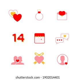 Collection of love and valentine icon vector set with red, pink and yellow color.