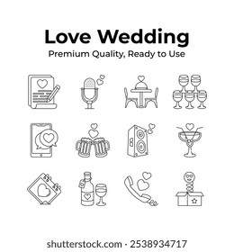 Collection of love and wedding icons in modern design style