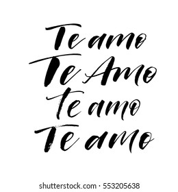 Collection of i love you phrases in Spanish. Phrase for Valentine's day. Ink illustration. Modern brush calligraphy. Isolated on white background. 