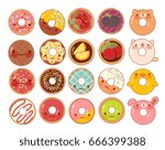 Collection of lovely baby bakery food doodle icon, cute donut manga cartoon isolated on white - Vector file EPS10