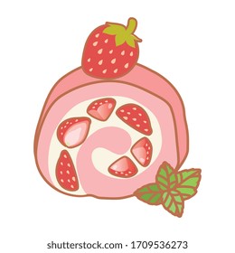 Collection of lovely baby bakery food doodle icon, cute sweet cake , adorable pie, girly Bread with kawaii strawberry cream and mint, in childlike manga cartoon isolated on white - Vector file EPS10