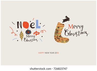 Collection of lovely New Year elements, posters, typography.