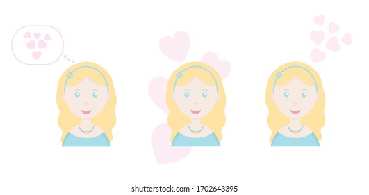 Collection of lovely princess avatars. Female person for books, invitations, fairy tales, posters, banners. Flat vector illustration
