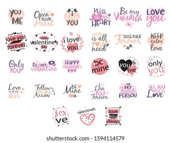 Collection of lovely words for valentines day typography design calligraphy vector