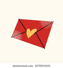 Collection of love-themed envelopes, stamp with heart design, and an open letter isolated on a light background. Set of romantic elements. Vector illustration. Valentine's Day concept