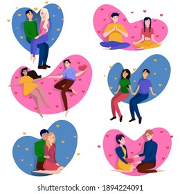 Collection of loving couples for Valentine's Day isolated on white background. Couple on a romantic date. Vector illustration