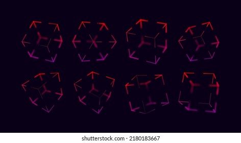 Collection of Lowpoly 3D Cubes. Futuristic Hologram HUD Polygonal Box Shapes. Vector Illustration. Graphic Shapes for Retrowave Vaporwave Synthwave Style Graphic Design.
