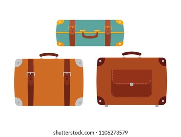 A collection of luggage icons for travel. Bags, tourist suitcase, luggage, backpack. Vector illustration.