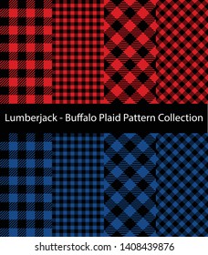 Collection of Lumberjack / Buffalo Plaid Patterns. Red and Blue decorative textile backgrounds.