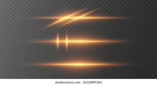 Collection of luminous gold lines, flash and explosion effect.