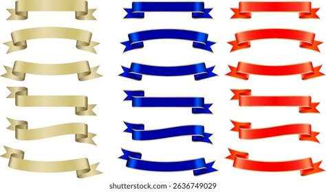 A collection of luxurious title ribbons with gold edges. Gold, Blue, and Red Decorative Design Elements.