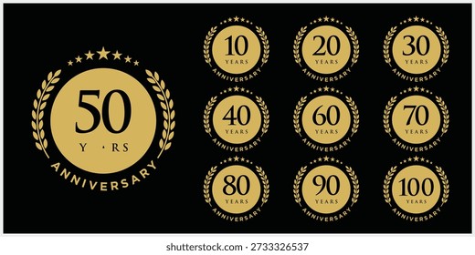 Collection of luxury anniversary logo design. Celebration days special vector symbol icon concept, serif font graphic symbol