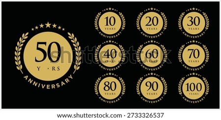 Collection of luxury anniversary logo design. Celebration days special vector symbol icon concept, serif font graphic symbol