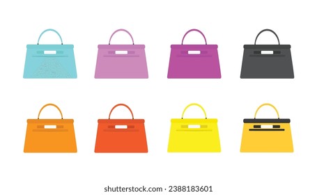 collection of luxury bags with beautiful colors isolated on white background
