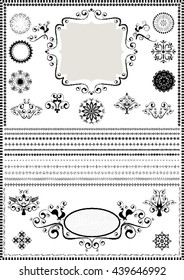 Collection luxury borders and circular ornaments on white background


