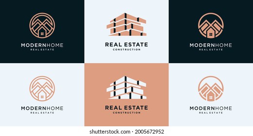 Collection of luxury building architecture set, real estate logo design templates