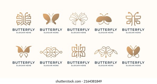 diseño de diseño de logotipo de mariposa de lujo inspiración concepto de mariposa minimalista diseño de color oro