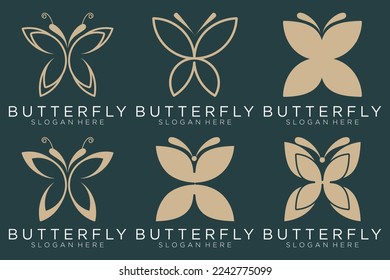 collection luxury butterfly logo design inspiration minimalist butterfly concept gold color design