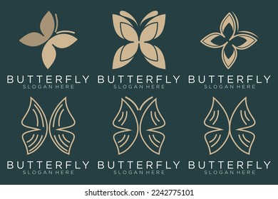 collection luxury butterfly logo design inspiration minimalist butterfly concept gold color design
