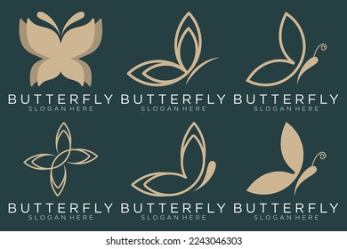 collection luxury butterfly logo design inspiration minimalist butterfly concept gold color design