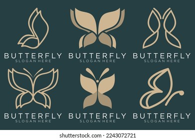 collection luxury butterfly logo design inspiration minimalist butterfly concept gold color design