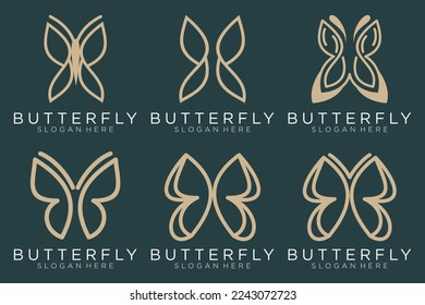 collection luxury butterfly logo design inspiration minimalist butterfly concept gold color design
