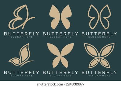 collection luxury butterfly logo design inspiration minimalist butterfly concept gold color design