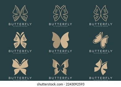 diseño de diseño de logotipo de mariposa de lujo inspiración concepto de mariposa minimalista diseño de color oro